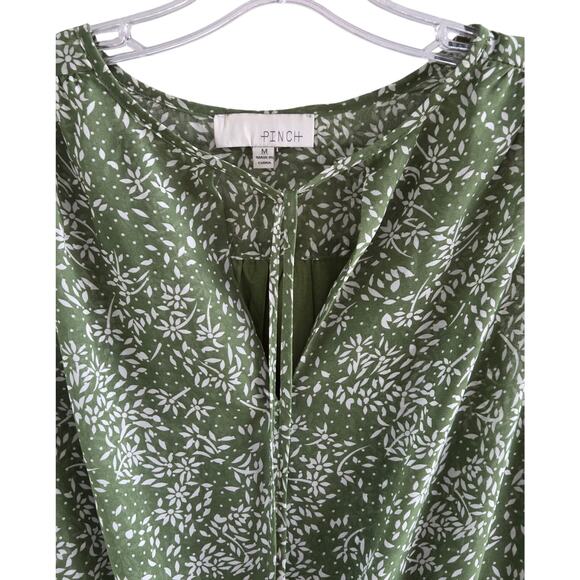 Pinch Sage Green Floral Tiered Midi Dress | Tie Neck Ruffle Sleeveless Boho M - Picture 3 of 8